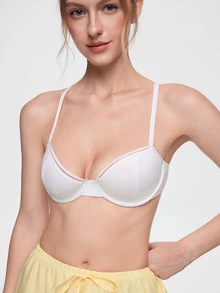 Bonmuse 1pc Women's Fashionable Comfortable Underwire Non-Padded Solid Color Sexy Backless Versatile Balconette Bra - White - View 6