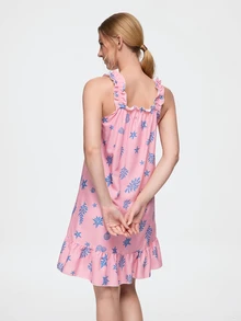 Bonmuse Women's Cute Seahorse & Shell Print Sleeveless Pajamas - Lightweight Ruffled Strap & Hem, Breathable Summer Loungewear, Casual Elegant Nightgown, Comfortable Sleepwear, Cold-Shoulder Robe, Decorative Design - Pink - View 2