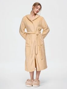 Bonmuse Women's Autumn/Winter Bathrobe, Double-Sided Plush Rabbit Ears Casual Pajamas Homewear - Apricot - View 5