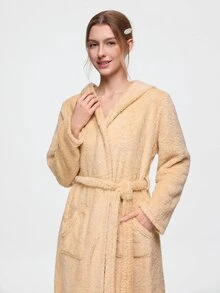 Bonmuse Women's Autumn/Winter Bathrobe, Double-Sided Plush Rabbit Ears Casual Pajamas Homewear - Apricot - View 8