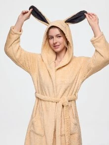 Bonmuse Women's Autumn/Winter Bathrobe, Double-Sided Plush Rabbit Ears Casual Pajamas Homewear - Apricot - View 7