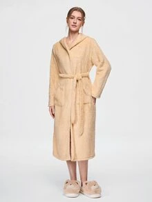Bonmuse Women's Autumn/Winter Bathrobe, Double-Sided Plush Rabbit Ears Casual Pajamas Homewear - Apricot - View 3