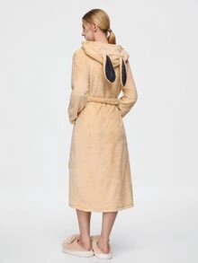 Bonmuse Women's Autumn/Winter Bathrobe, Double-Sided Plush Rabbit Ears Casual Pajamas Homewear - Apricot - View 2
