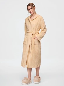Bonmuse Women's Autumn/Winter Bathrobe, Double-Sided Plush Rabbit Ears Casual Pajamas Homewear - Apricot - View 4