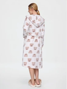 Bonmuse Autumn/Winter Plush Hooded Cute Bear Women's Loungewear Robe - White - View 2