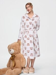 Bonmuse Autumn/Winter Plush Hooded Cute Bear Women's Loungewear Robe - White - View 7