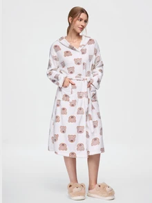 Bonmuse Autumn/Winter Plush Hooded Cute Bear Women's Loungewear Robe - White - View 4