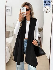Easowa Casual Women's Sleeveless Cotton Thin Jacket For Spring, Summer And Autumn - Black - View 5
