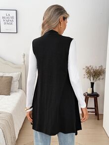 Easowa Casual Women's Sleeveless Cotton Thin Jacket For Spring, Summer And Autumn - Black - View 2