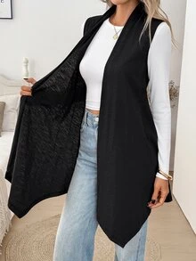 Easowa Casual Women's Sleeveless Cotton Thin Jacket For Spring, Summer And Autumn - Black - View 8