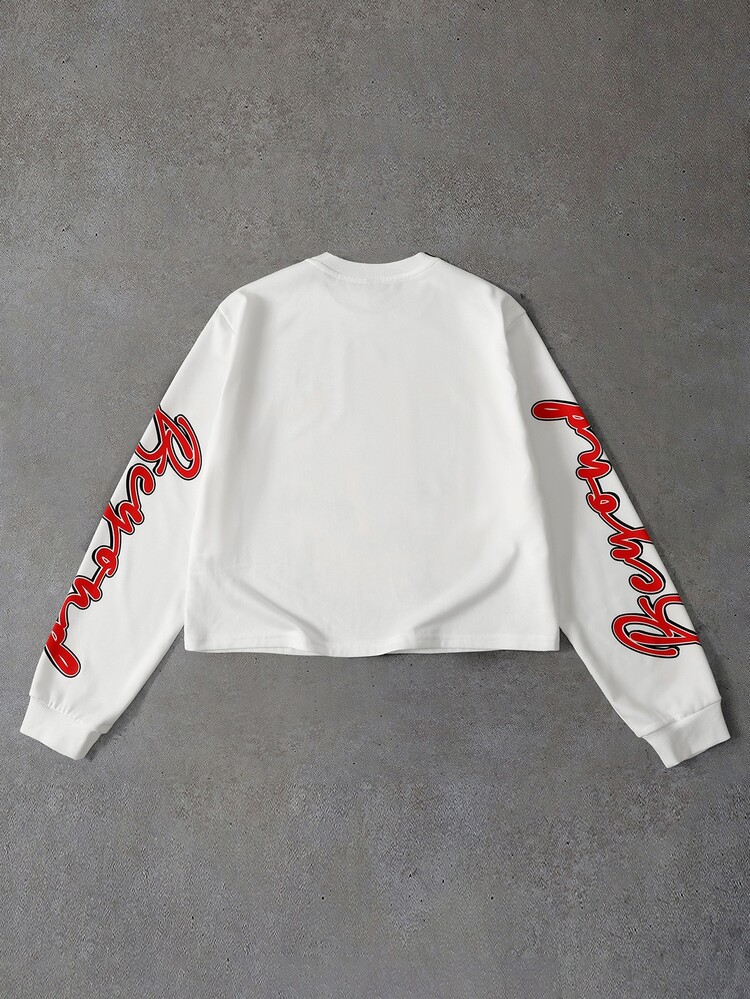 ROMWE MEN Men's Beaded Craft Print Loose Long Sleeve T-Shirt - White - View 3