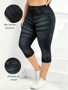 EMERY ROSE Pantalón pitillo de efecto vaquero de 3/4 de longitud, talla grande - Negro - Ver 1