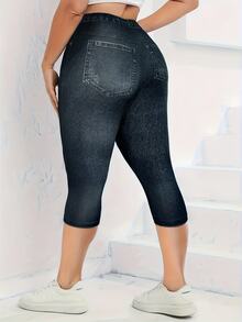 EMERY ROSE Pantalón pitillo de efecto vaquero de 3/4 de longitud, talla grande - Negro - Ver 2