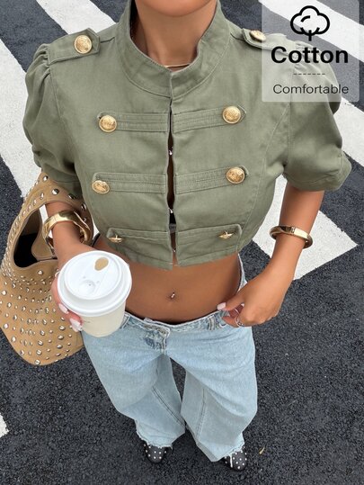 Muchica Women's Fashion Vintage Cropped Denim Jacket
