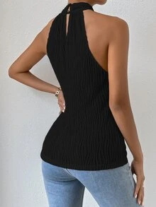 Chiquease Criss Cross Front Halter Top - Black - View 2