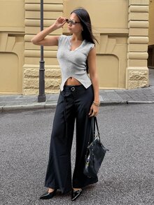 Siren Gaze 女款蕾絲拼接休閒優雅法式針織上衣，淺灰色，適合日常早午餐、日間外出、生日、辦公室、約會之夜與晚間穿著，夏季款 - 灰色 - 查看 5