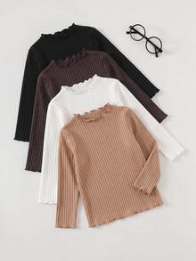 SHEIN 女嬰休閒可愛百搭純色長袖秋冬上衣底層 4件套 - 彩色 - 查看 4