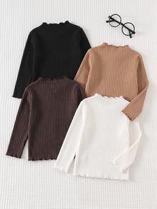 SHEIN 女嬰休閒可愛百搭純色長袖秋冬上衣底層 4件套 - 彩色 - 查看 2