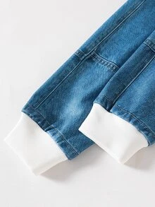 青少年女孩秋季返校服裝 藍色滿版印花 連帽拉鍊外套與鬆緊腰寬腿褲 2件套 - 彩色 - 查看 7