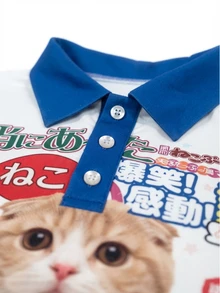 Lalippa 女款可愛貓咪印花短袖 Polo 衫，休閒簡約時尚上衣，寬鬆休閒 Polo 衫，白色夏季休閒款，送給朋友的禮物 - 彩色 - 查看 6