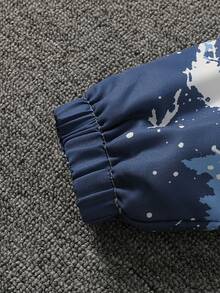 Tween Boy Autumn Blue And White Gradient Colorblock Streetwear Skater Ink Splatter Letter Print Hooded Zip-Up Jacket, Loose Straight Fit, School - Blue - View 7