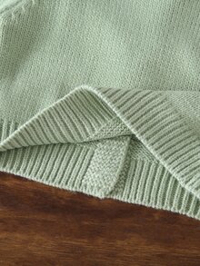 SHEIN 女嬰圓領針織開襟毛衣，綠色手工刺繡，重工精緻卡通可愛荷葉袖，淑女風，簡約百搭，舒適柔軟甜美優雅獨特，適合日常穿著、外出、旅行、上學、秋冬、派對、戶外玩耍、野餐 - 綠色 - 查看 10