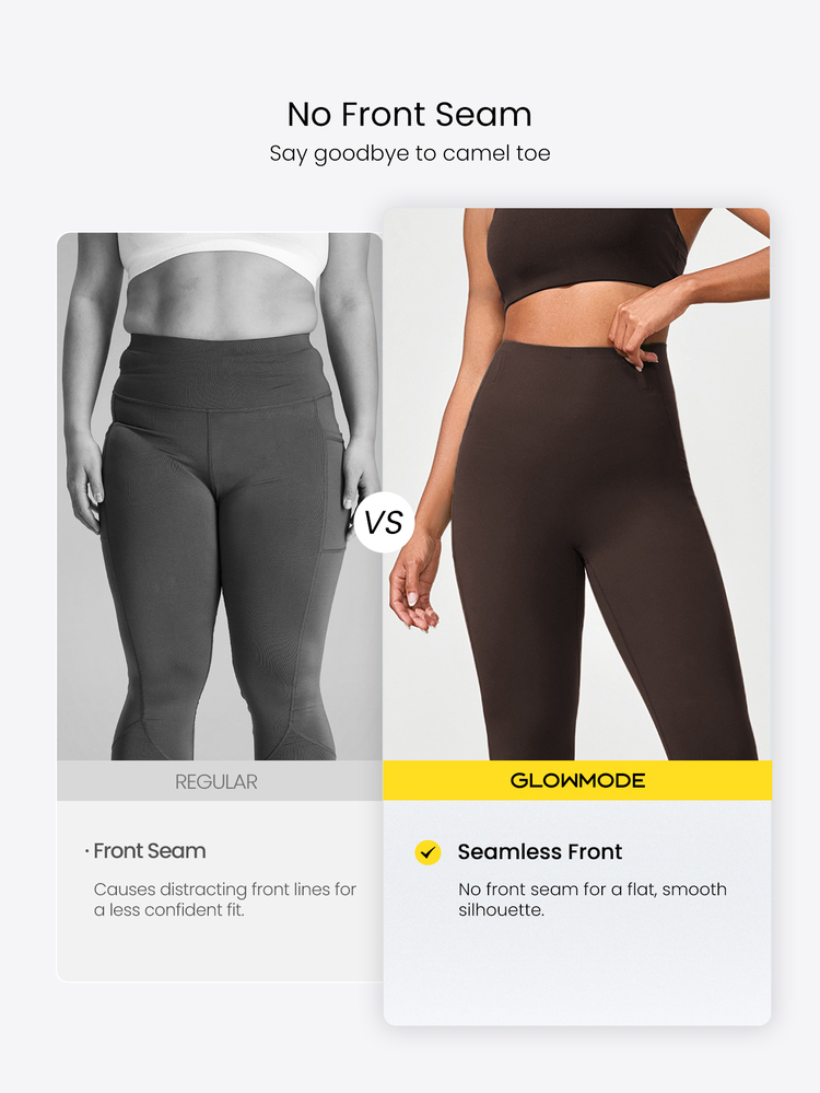 GLOWMODE 24'' CoreHold FeatherFit™-Sculpt No Slip Fit Boning Tummy Control No Front Seam Leggings With Side Pockets Workout Gym Spring - Chocolate Brown - View 4