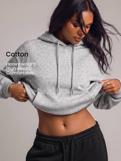 YARNWELL Women's Autumn/Winter Fashion Minimalist New Loose Thermal-Lined Versatile Kangaroo Pocket Daily Long Sleeve Hooded Pullover Sweatshirt, Suitable For Casual Vacation, Street Shopping, Fashion Commute