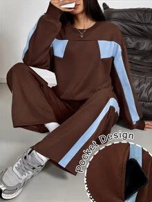 Aidyla Women's Colorblock Crew Neck Sweatshirt 2 Pieces Set - Multicolor - View 13