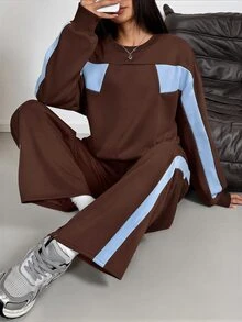 Aidyla Women's Colorblock Crew Neck Sweatshirt 2 Pieces Set - Multicolor - View 8