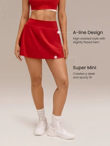 GLOWMODE Falda de entrenamiento con control de abdomen, cintura alta y volantes en forma de V, con pantalones cortos incorporados, de 4.5 pulgadas, cómoda, elástica y de 360°, para tenis, golf y uso diario en primavera y otoño, de secado rápido - Rojo - Ver 5