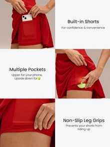 GLOWMODE Falda de entrenamiento con control de abdomen, cintura alta y volantes en forma de V, con pantalones cortos incorporados, de 4.5 pulgadas, cómoda, elástica y de 360°, para tenis, golf y uso diario en primavera y otoño, de secado rápido - Rojo - Ver 3