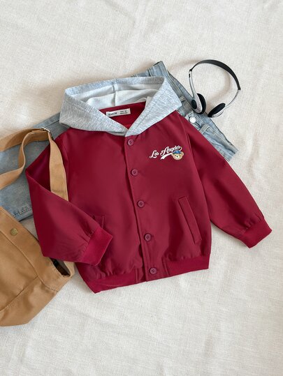 PrepCrw Young Boys' Colorblock Hooded Front Zip Baseball Jacket,Christmas, Holidays,Christmas Clothes For Kids,Party,New Year