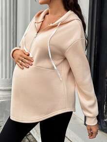 SHEIN Maternity Drawstring Hooded Casual Versatile Daily Wear Sweatshirt Winter - Apricot - View 6