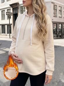 SHEIN Maternity Drawstring Hooded Casual Versatile Daily Wear Sweatshirt Winter - Apricot - View 2