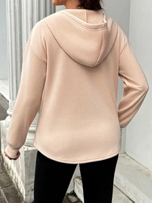 SHEIN Maternity Drawstring Hooded Casual Versatile Daily Wear Sweatshirt Winter - Apricot - View 8