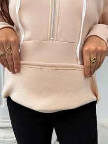 SHEIN Maternity Drawstring Hooded Casual Versatile Daily Wear Sweatshirt Winter - Apricot - View 9