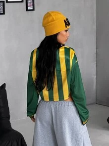 Coolane 女款四季秋季街頭風運動休閒風 回校季學院風日常穿著 外出穿搭 巴西圖案 23號圖案 黃綠色球衣T恤 - 彩色 - 查看 7