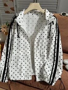 Comfortcana 大尺碼女款白色連帽休閒西式工裝街頭風運動寬鬆長袖夾克，適合秋季教師正式辦公居家日常旅行穿搭 - 黑與白 - 查看 5