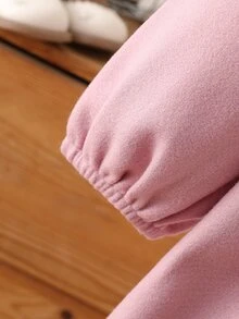 SHEIN 女嬰甜美森系灰粉色花卉拼接荷葉邊泡泡長袖彼得潘領加厚休閒外套 A字版型 秋季聖誕節款 - 藕粉色 - 查看 8