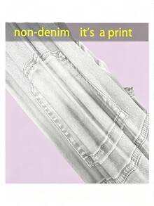 EMERY ROSE Plus Size Women High Waist Denim Effect Print Skinny Casual Capri Pants - Light Grey - View 3