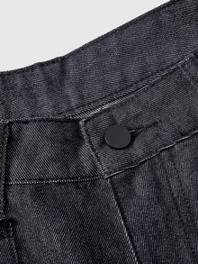 ROMWE Grunge Punk Punk Metal Rivet Eyelet Cross Patch Embroidery Loose Wide Leg Denim Jeans - Navy Blue - View 4