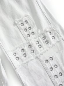 ROMWE Grunge Punk 女款寬鬆寬腿牛仔褲，附口袋、鈕扣與十字補丁刺繡 - 白色 - 查看 4