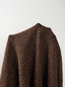 SHEIN Franclia 2026新款女款閃耀金針織背心上衣－圓領、羅紋袖口細節、短版剪裁，完美融合90年代復古魅力與極簡時尚，適合早午餐約會、夜晚外出及春夏日常穿著 - 棕色 - 查看 9