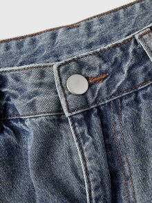 ROMWE Grunge Punk Street Style British Flag Print Rivet Low Waist Loose Straight Leg Jeans - Blue - View 4