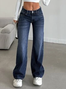 CasuGlow Vaqueros rectos de pierna recta de lavado casual - Azul lavado medio - Ver 5