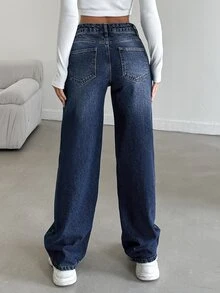 CasuGlow Vaqueros rectos de pierna recta de lavado casual - Azul lavado medio - Ver 2