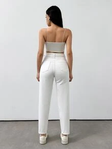EURMUSE High Waist Mom Fit Jeans - White - View 3