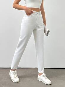 EURMUSE High Waist Mom Fit Jeans - White - View 6