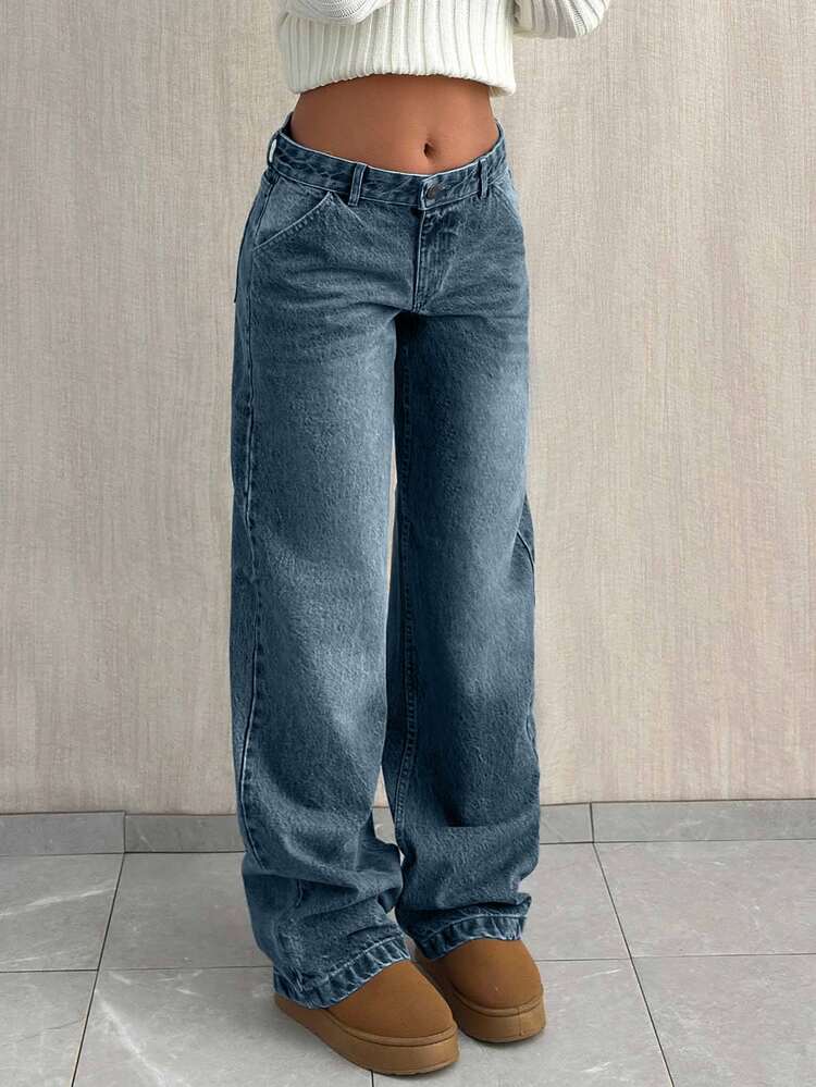 SHEIN Tall TALL SIZE LOW WAIST BAGGY LOOSE STRAIGHT LEG JEAN Everyday Going Out Aqua Blue Summer Casual - Dusty Blue - View 4